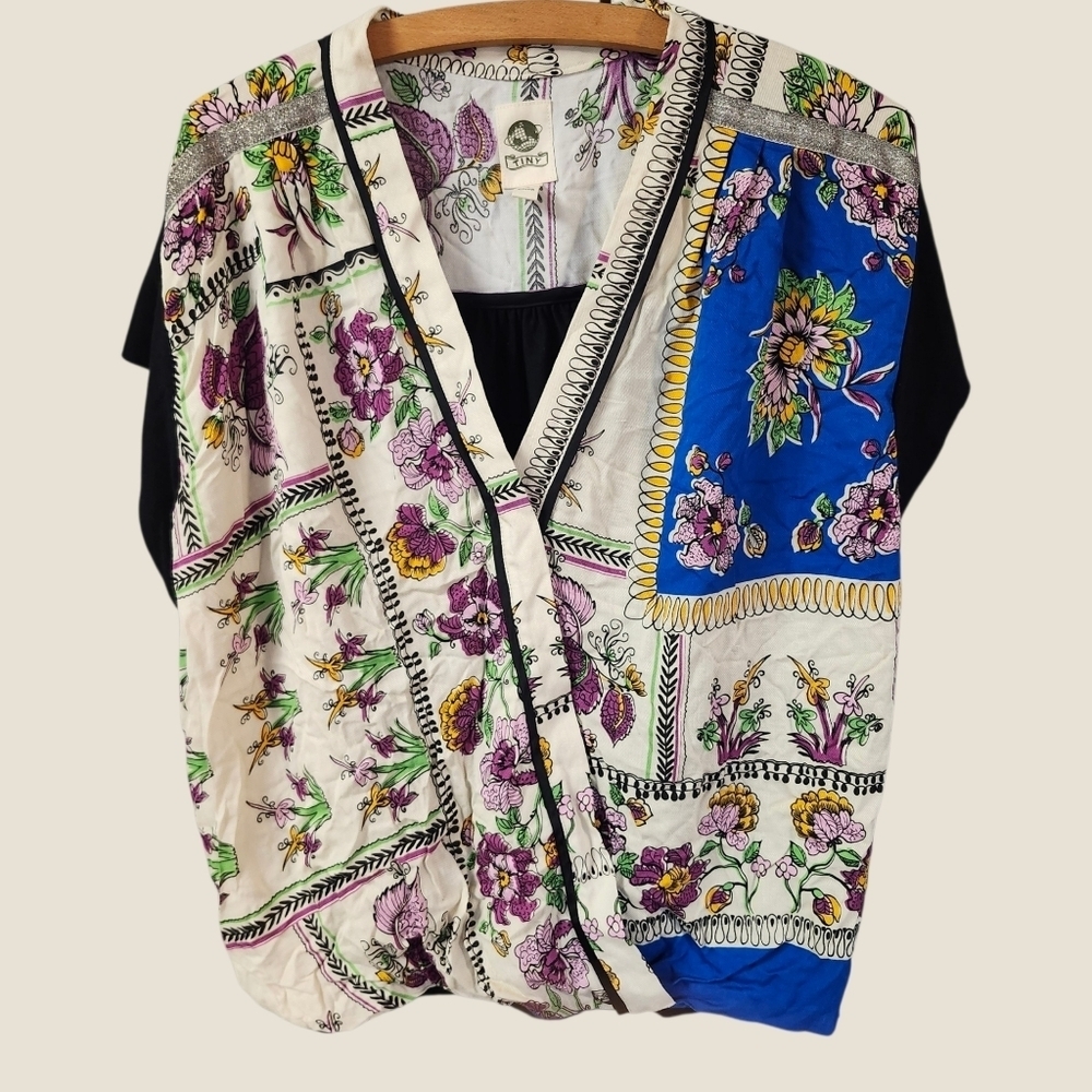 Anthropologie Tiny Cara Wrap Top Blouse Floral Mixed Print Crop Sz M